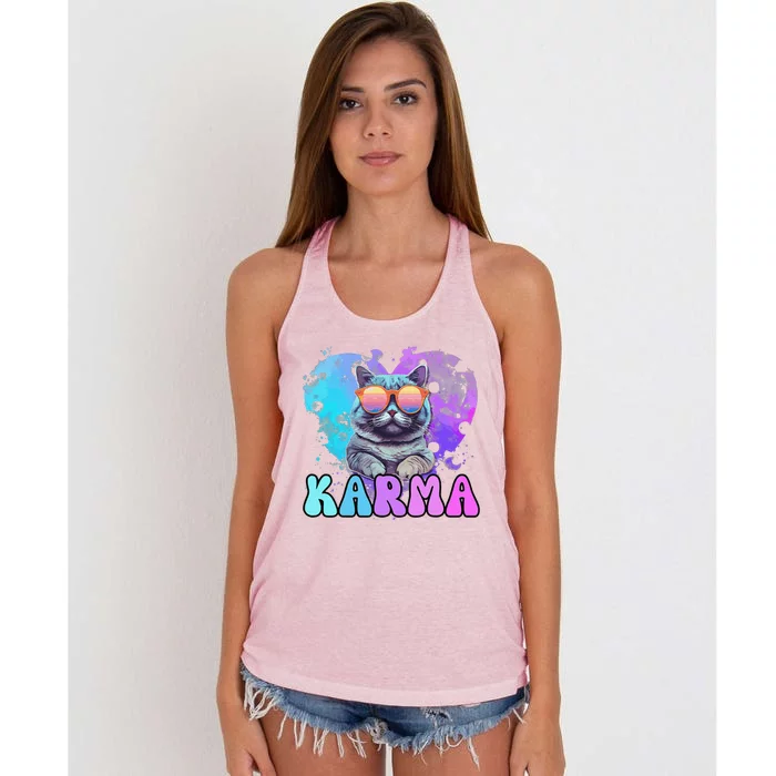 Cute Funny Cat Lover Heart Shape Karma Women's Knotted Racerback Tank