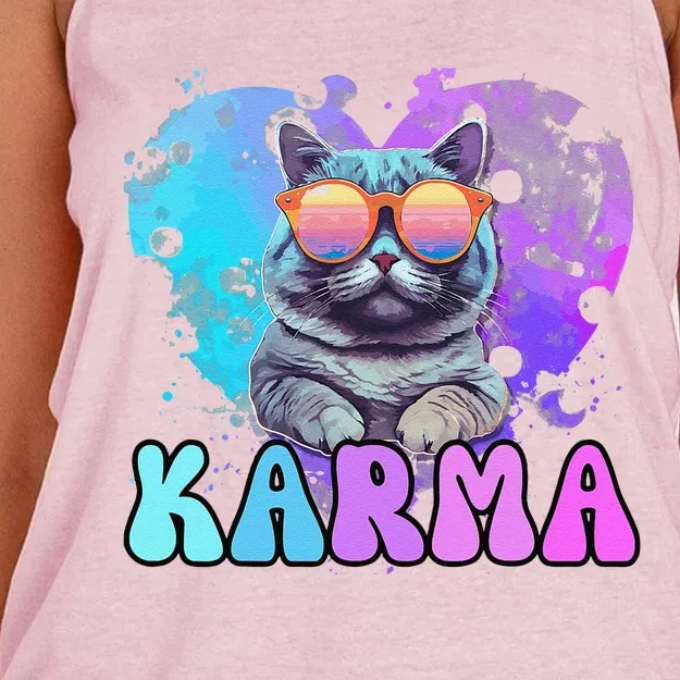 Cute Funny Cat Lover Heart Shape Karma Women's Knotted Racerback Tank