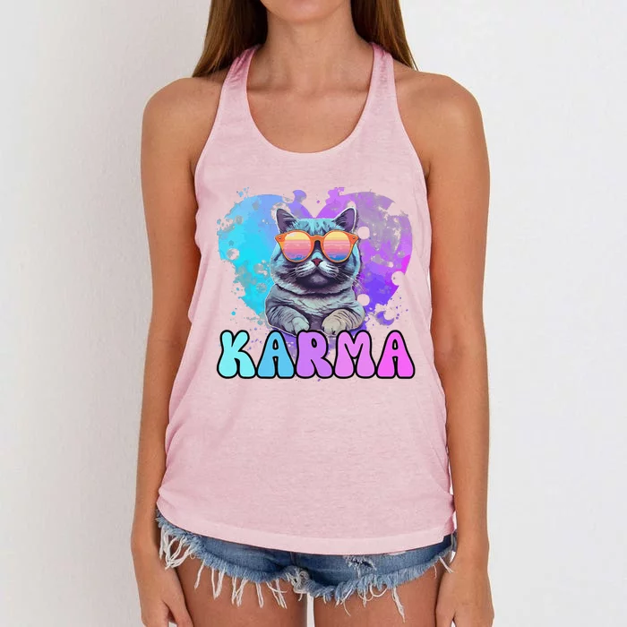 Cute Funny Cat Lover Heart Shape Karma Women's Knotted Racerback Tank