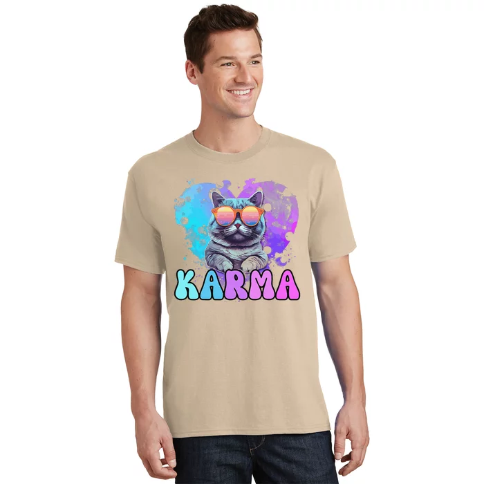 Cute Funny Cat Lover Heart Shape Karma T-Shirt