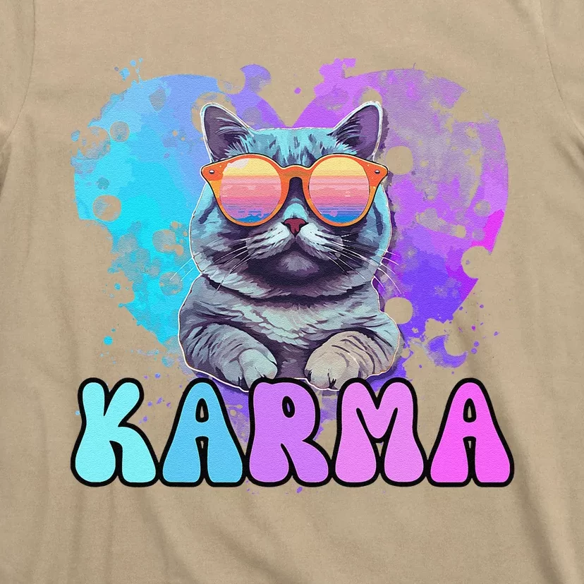 Cute Funny Cat Lover Heart Shape Karma T-Shirt