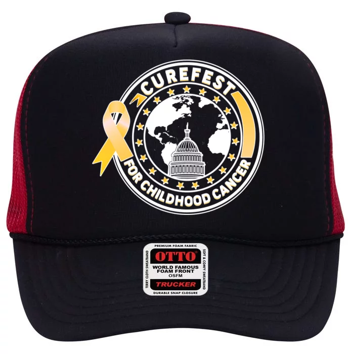 Curefest For Childhood Cancer Awareness Emblem High Crown Mesh Trucker Hat