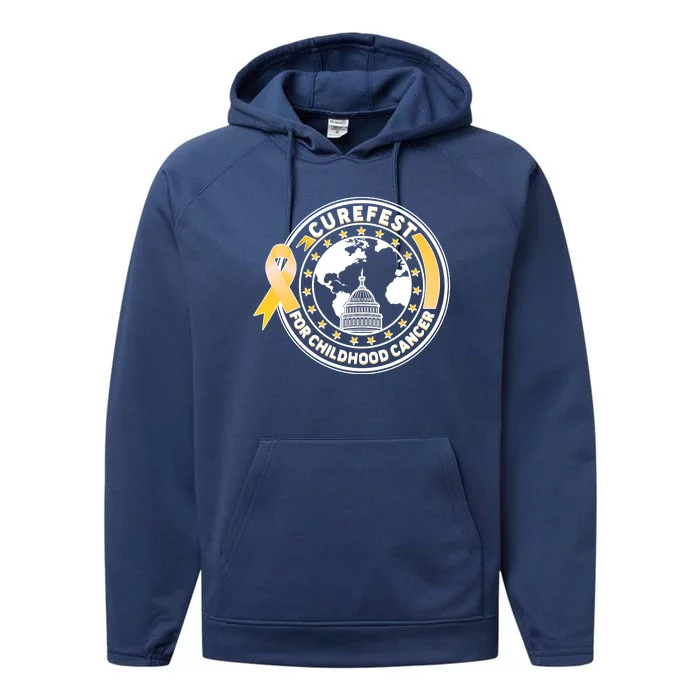 Curefest For Childhood Cancer Awareness Emblem Performance Fleece Hoodie