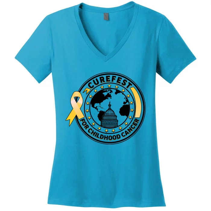 Curefest For Childhood Cancer Awareness Emblem Women's V-Neck T-Shirt