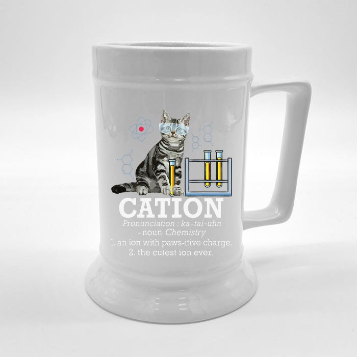 Cation Funny Chemistry Humor Science Teacher Cat Pun Front & Back Beer Stein