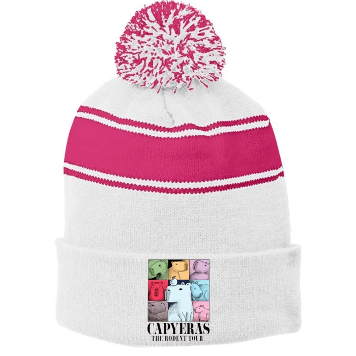 Capyeras Funny Cute Capybara Color Concert Cute Animals Stripe Pom Pom Beanie