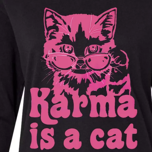 Cute Funny Cat Lover Karma Cat Womens Cotton Relaxed Long Sleeve T-Shirt