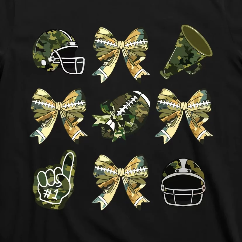 Camo Football Coquette Bow Football Mom Game Day T-Shirt