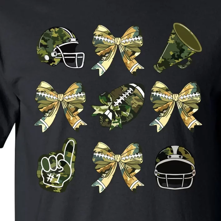 Camo Football Coquette Bow Football Mom Game Day Tall T-Shirt