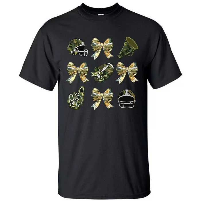 Camo Football Coquette Bow Football Mom Game Day Tall T-Shirt