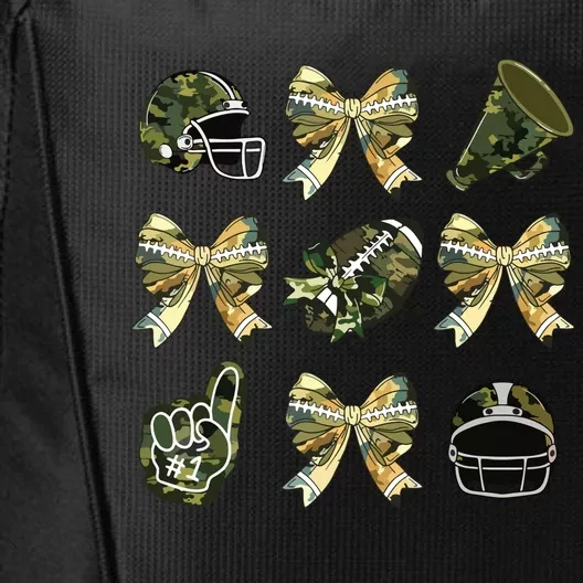 Camo Football Coquette Bow Football Mom Game Day City Backpack