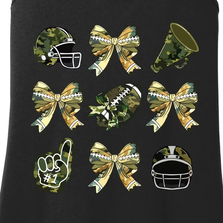 Camo Football Coquette Bow Football Mom Game Day Ladies Essential Tank