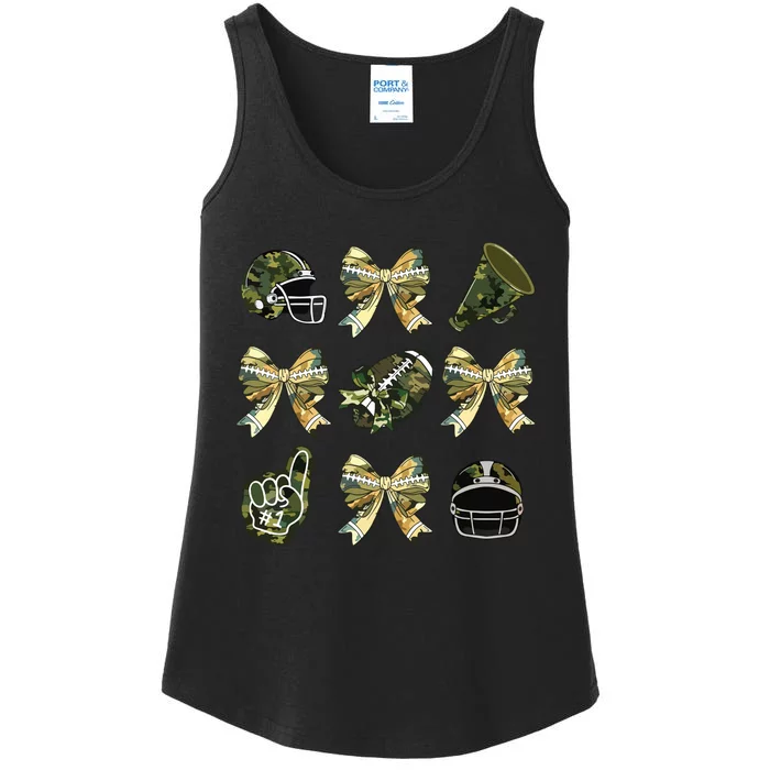 Camo Football Coquette Bow Football Mom Game Day Ladies Essential Tank