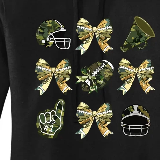 Camo Football Coquette Bow Football Mom Game Day Women's Pullover Hoodie