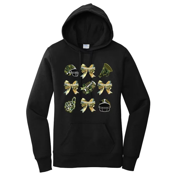 Camo Football Coquette Bow Football Mom Game Day Women's Pullover Hoodie