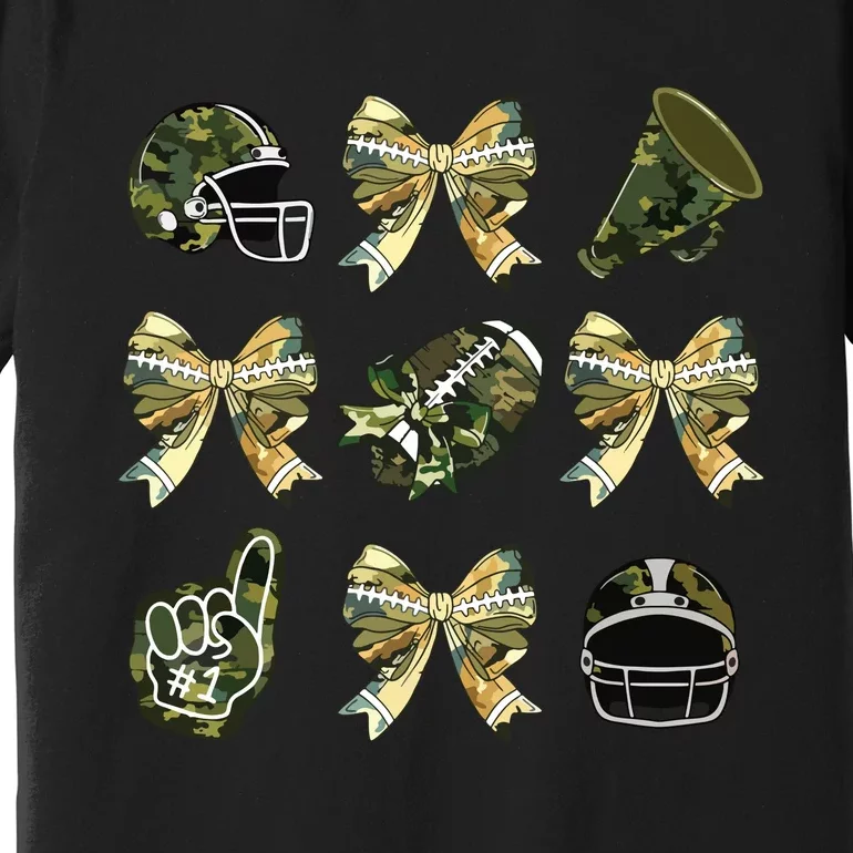 Camo Football Coquette Bow Football Mom Game Day Premium T-Shirt