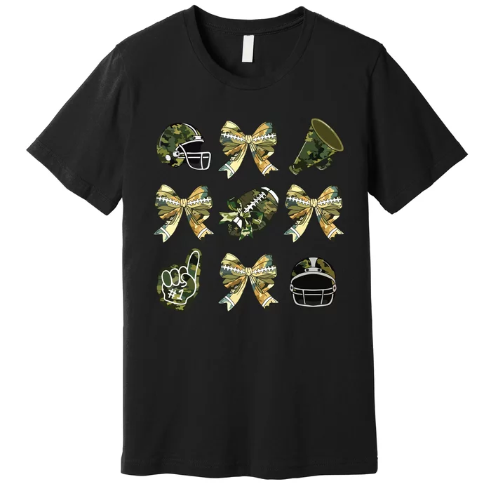 Camo Football Coquette Bow Football Mom Game Day Premium T-Shirt