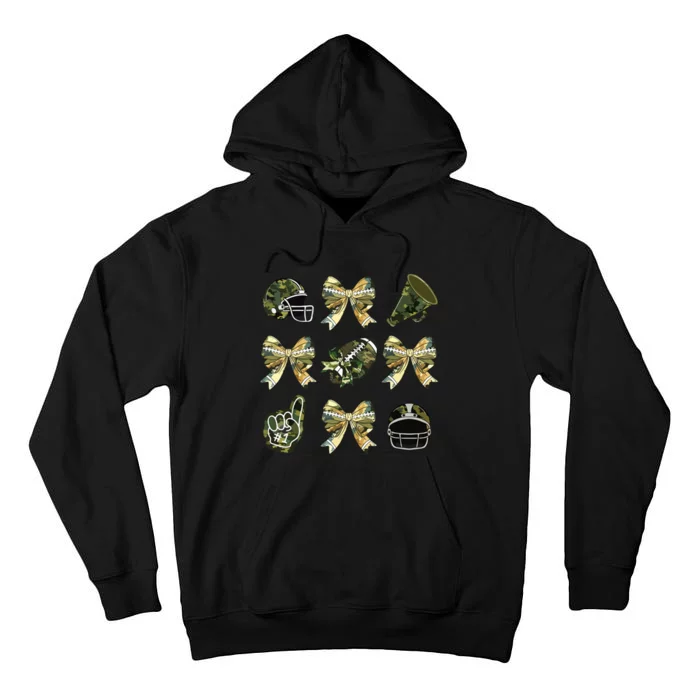 Camo Football Coquette Bow Football Mom Game Day Tall Hoodie