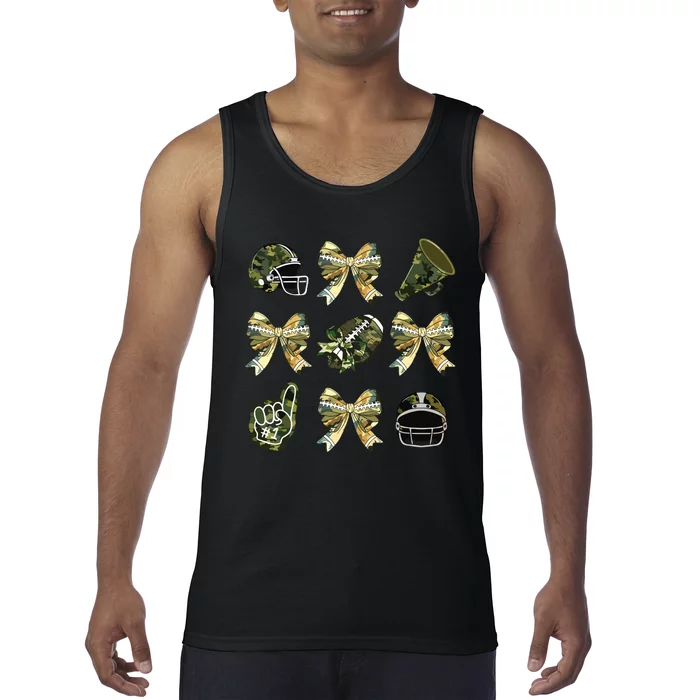 Camo Football Coquette Bow Football Mom Game Day Tank Top