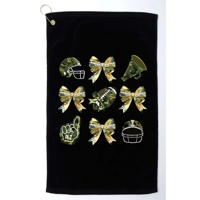 Camo Football Coquette Bow Football Mom Game Day Platinum Collection Golf Towel