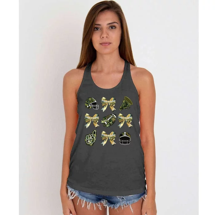 Camo Football Coquette Bow Football Mom Game Day Women's Knotted Racerback Tank