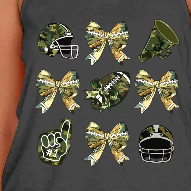 Camo Football Coquette Bow Football Mom Game Day Women's Knotted Racerback Tank