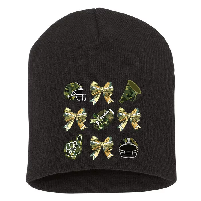 Camo Football Coquette Bow Football Mom Game Day Short Acrylic Beanie