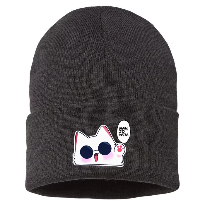 Cute Funny Cat Funny Anime Meme Nah ID Win Gojo Cat Sustainable Knit Beanie