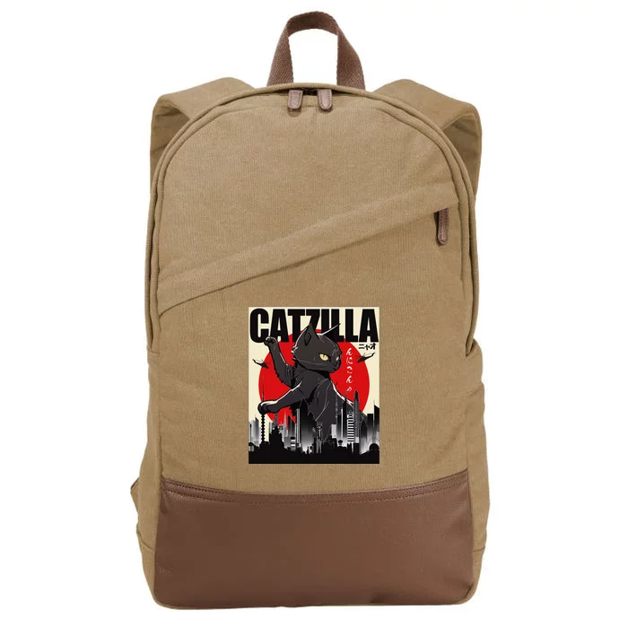 Catzilla Funny Cat Funny Cat Cat Lover Cotton Canvas Backpack