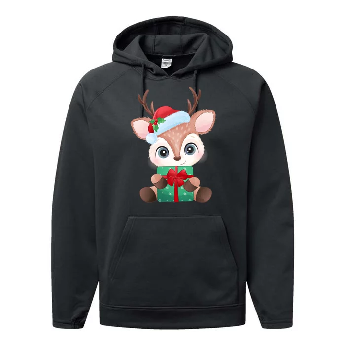 Cute Festive Christmas Reindeer Present Performance Fleece Hoodie