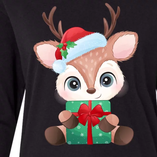 Cute Festive Christmas Reindeer Present Womens Cotton Relaxed Long Sleeve T-Shirt