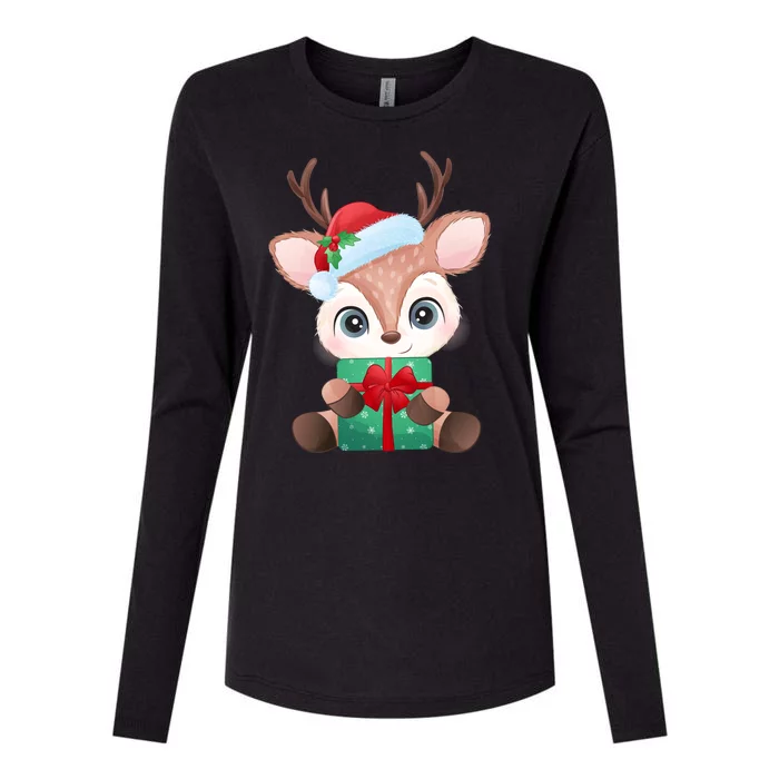 Cute Festive Christmas Reindeer Present Womens Cotton Relaxed Long Sleeve T-Shirt