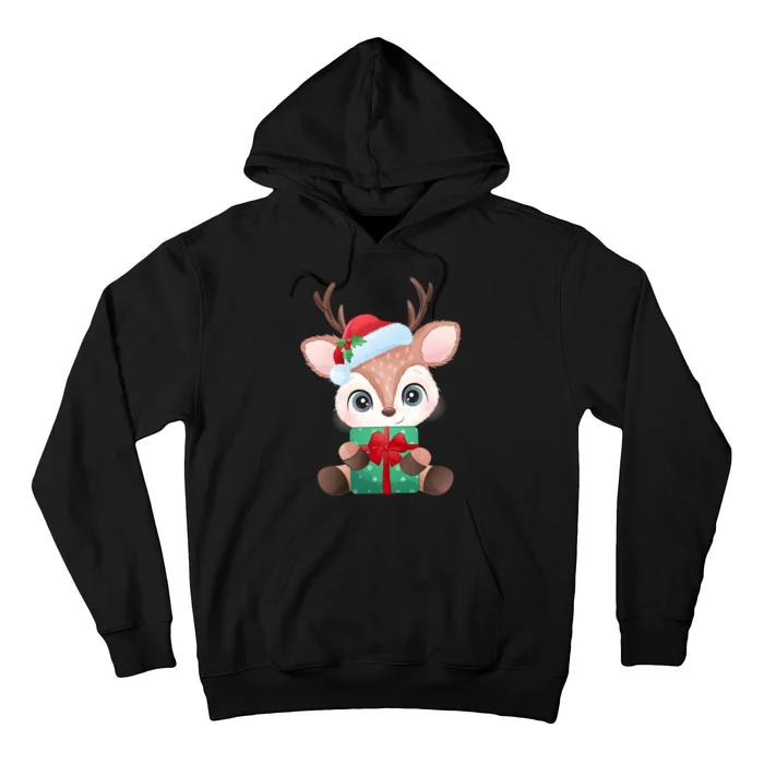 Cute Festive Christmas Reindeer Present Hoodie