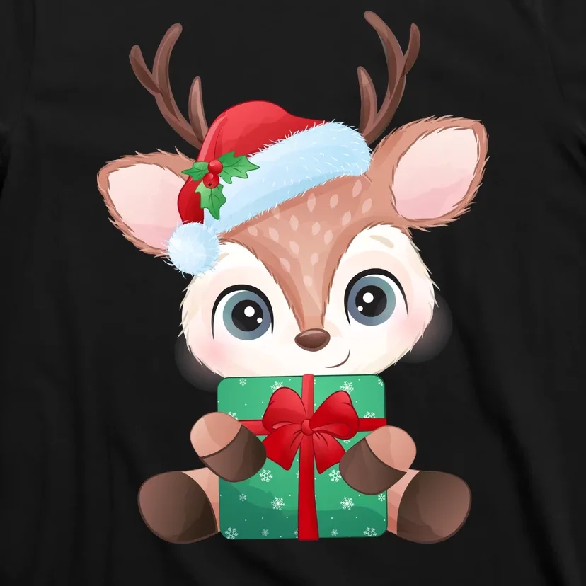 Cute Festive Christmas Reindeer Present T-Shirt