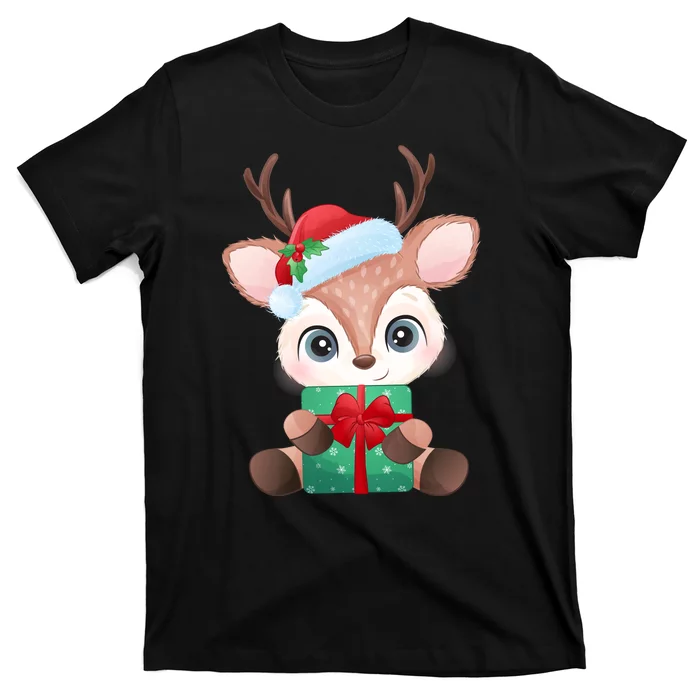 Cute Festive Christmas Reindeer Present T-Shirt