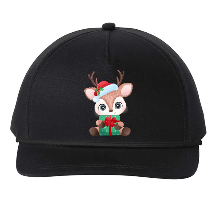 Cute Festive Christmas Reindeer Present Snapback Five-Panel Rope Hat