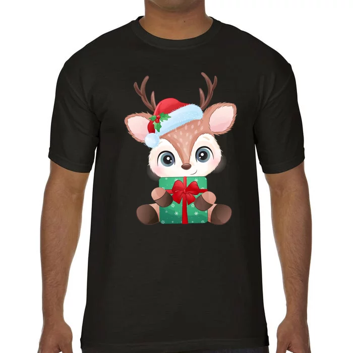 Cute Festive Christmas Reindeer Present Comfort Colors T-Shirt