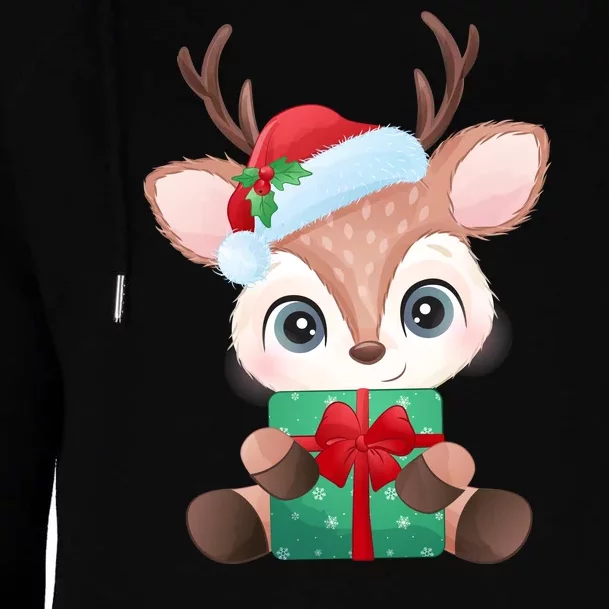 Cute Festive Christmas Reindeer Present Womens Funnel Neck Pullover Hood