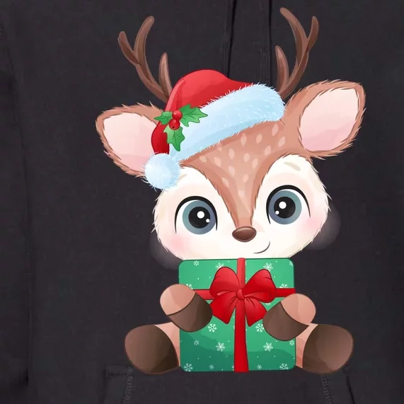 Cute Festive Christmas Reindeer Present Premium Hoodie