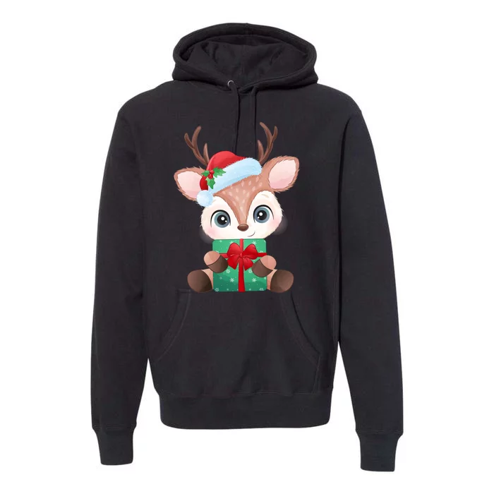 Cute Festive Christmas Reindeer Present Premium Hoodie