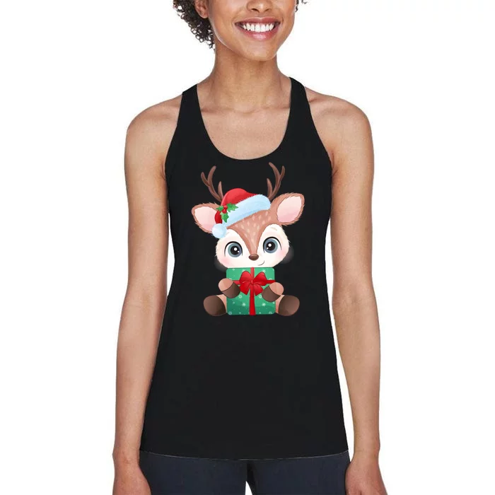 Cute Festive Christmas Reindeer Present Women's Racerback Tank