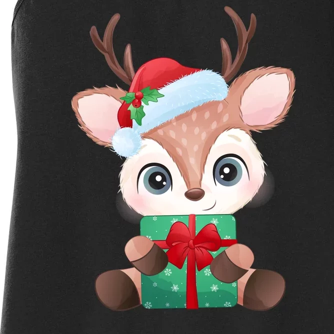 Cute Festive Christmas Reindeer Present Women's Racerback Tank