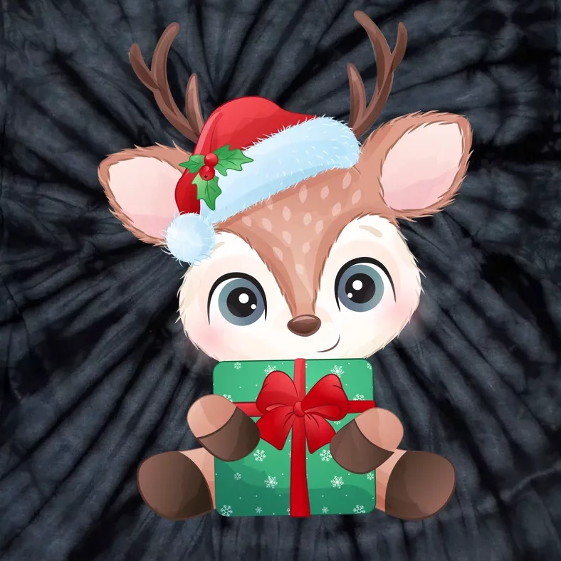 Cute Festive Christmas Reindeer Present Tie-Dye T-Shirt