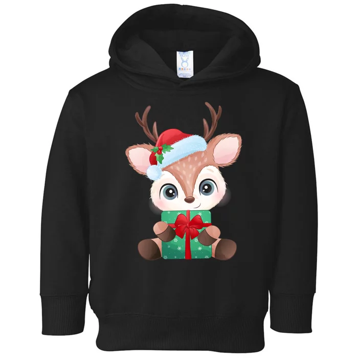 Cute Festive Christmas Reindeer Present Toddler Hoodie