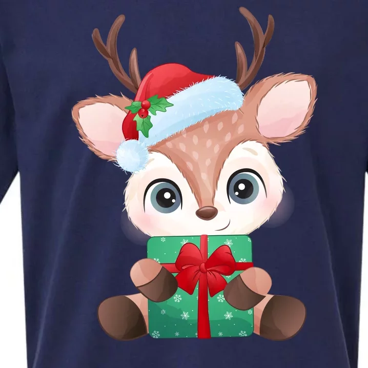 Cute Festive Christmas Reindeer Present Sueded Cloud Jersey T-Shirt