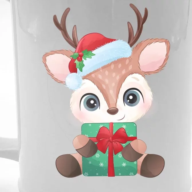 Cute Festive Christmas Reindeer Present Front & Back Beer Stein