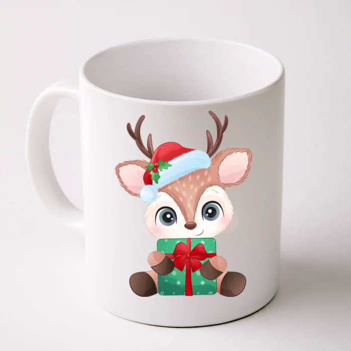 Cute Festive Christmas Reindeer Present Front & Back Coffee Mug