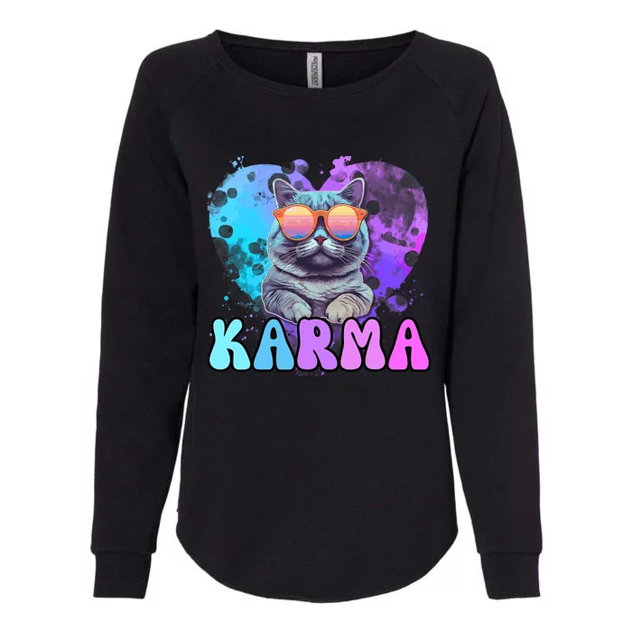 Cute Funny Cat Lover Heart Shape Karma Womens California Wash Sweatshirt