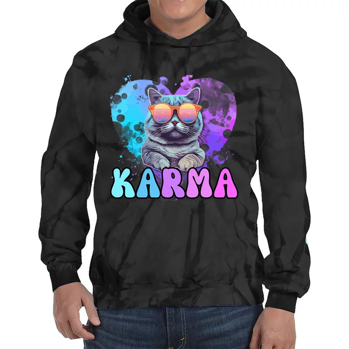 Cute Funny Cat Lover Heart Shape Karma Tie Dye Hoodie