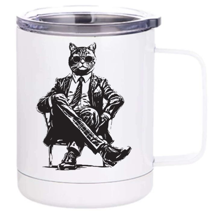 Cat Funny Cat Of Wall Street Womens TeesCat Front & Back 12oz Stainless Steel Tumbler Cup